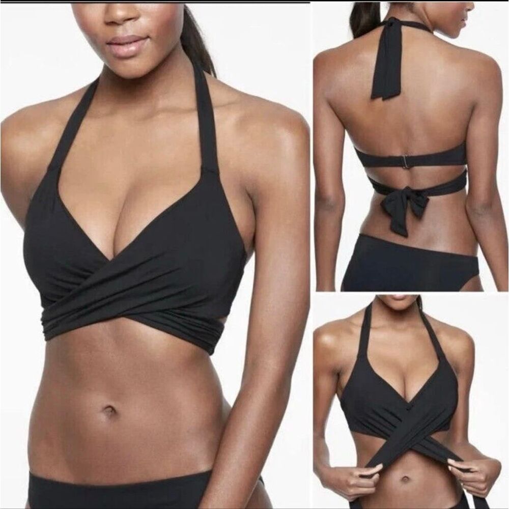 Black Athleta Underwire Wrap Top Bikini 34D/DD Medium Bottoms
